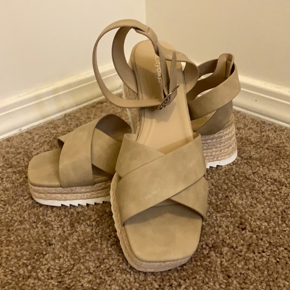 Taupe sandals. Worn ONCE! So cute and on trend